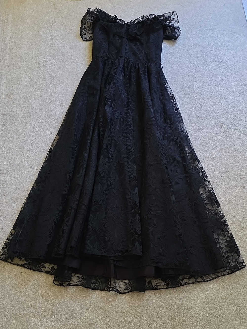 Strapless Black Floral Lace Evening Gown